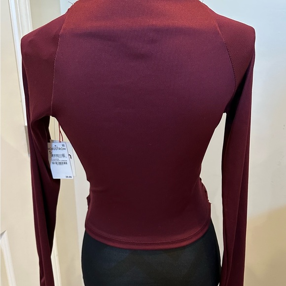 NWT Open Edit Burgundy London Wrap Front, Long Sleeve, Cropped Shirt SZ Medium - Picture 2 of 4